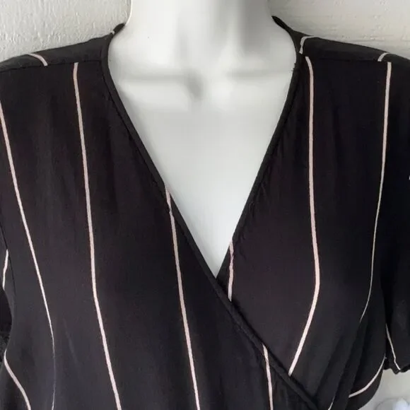 LOFT Wrap Dress with White Stripes and belt - Picture 5 of 15